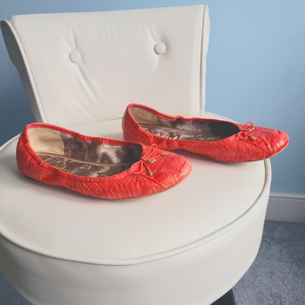 Fun Coral Sam Edelman Embossed Snakeskin Flats